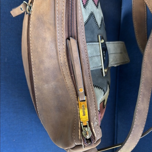 Kensie Brown and Gray Crossbody Bag with Geometric Design - Picture 2 of 7